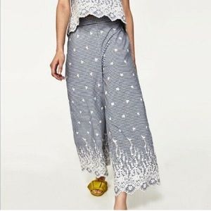 Zara wide leg embroidered floral pants